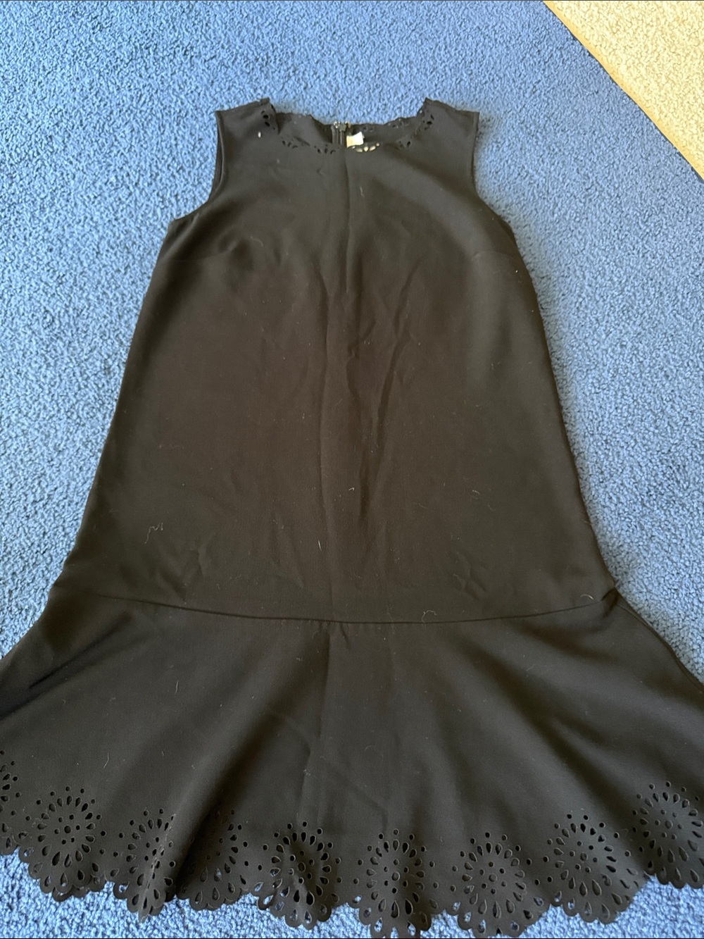 LOFT Black Sleeveless Mini Dress with Laser-Cut Hem Drop waist size 0  runs big